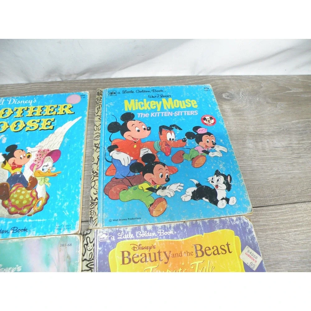 Walt Disney Little Golden Books Lot of 4 Cinderella Mickey Mouse Beauty Beast